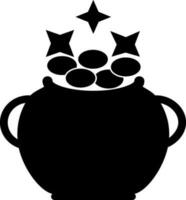 Black pot with coins. vector