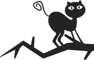 Illustration of  black color cat climb on a branch. vector