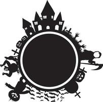 Rounded frame with castle, vampire, scarecorw, pumpkins etc. vector