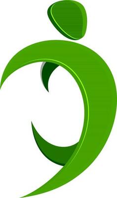 Green color human icon in exciting pose.