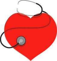 Red heart with stethoscope. vector