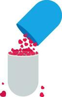 Illustration of capsule pill with red hearts. vector