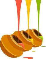 Traditional mud pots with liquid colors. vector