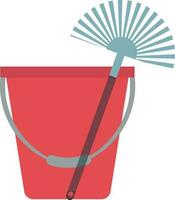 Red bucket and mop icon. vector