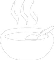 Thin line icon of Serving Bowl with Hot Soup. vector