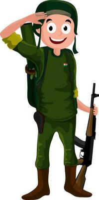 Illustration of saluting Indian Army Soldier.
