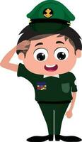 dibujos animados pequeño chico vistiendo indio Ejército vestido. vector