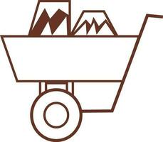 Flat line art illustration of wheelbarrow. vector