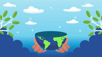 hand and earth animated video, world population day video, plant video background, earth, human hand and icon, sky cloud background