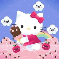 linda dibujos animados gatito participación hielo crema en el algodón caramelo mundo vector