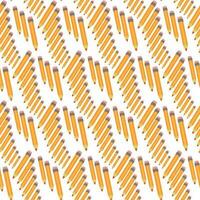 A pattern of yellow pencils scattered on a white background. Straight short yellow pencil. Return to school, the concept of teacher's day. Hand-drawn vector illustration. Square seamless pattern