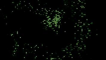 Halftone dots abstract digital technology animated green light on black background. video