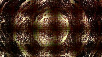 Halftone dots abstract digital technology animated orange light on black background. video