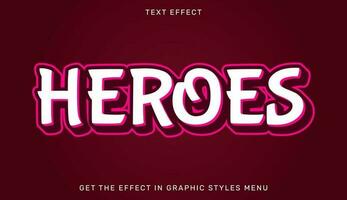 Heroes editable text effect with 3d style. Text emblem for advertising, branding, business logo vector