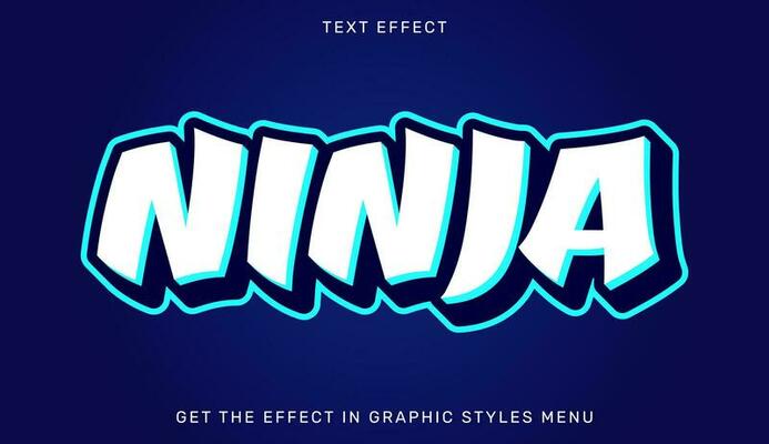 Ninja editable text effect with 3d style. Text emblem for advertising, branding, business logo