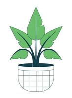Houseplant in checkered pot flat line color isolated vector object. Interior house plant. Editable clip art image on white background. Simple outline cartoon spot illustration for web design