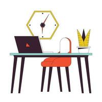 Laptop on office desk flat line color isolated vector object. Remote work. Computer on table. Editable clip art image on white background. Simple outline cartoon spot illustration for web design