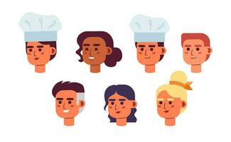 Chefs faces semi flat colour vector character heads set. Cooking characters. Editable cartoon avatar icons. Face emotions. Colorful spot illustration pack for web graphic design, animation