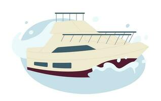 Luxury yacht on water semi flat colour vector object. Ocean splashing around boat. Yacht racing. Editable cartoon clip art icon on white background. Simple spot illustration for web graphic design