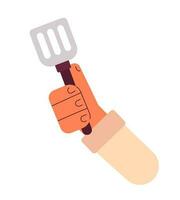 Chef hand hold spatula flat semi flat colour vector object. Cooking utensil. Kitchen tool. Editable cartoon clip art icon on white background. Simple spot illustration for web graphic design