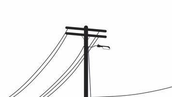 Wiring utility pole bw animation. Black and white thin line icon 4K video for web design. Flickering outdoor light isolated monochromatic flat object animation with alpha channel transparency