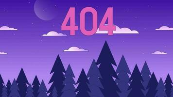 Night in woods 404 error animation. Cloudy sky above forest skyline. Empty state 4K video concept, alpha channel transparency. Animated lofi background. Colour page not found for UI, UX web design