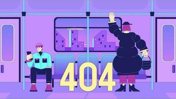 viajero diario al trabajo carril 404 error animación. público transporte. carril viajar. vacío estado 4k vídeo concepto, alfa canal transparencia. animado lofi antecedentes. color página no encontró para ui, ux web diseño video