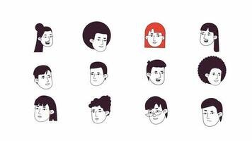 Office worker people icons animation. Smiling business people. Happy employees. Animated flat outline character facial expressions 4K video pack on white background with alpha channel transparency