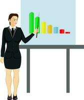 Business woman giving presentation for Business down fall concept. vector