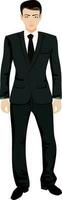 Character of handsome businessman standing in stylish pose. vector