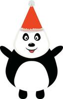 panda wearing Christmas Santa Claus hat. vector