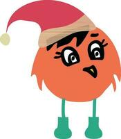 Orange bird wearing santa claus hat. vector