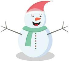 Cartoon snowman wearing Santa cap. vector