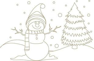 Character of snowman wearing hat and scarf. vector