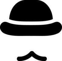 Black and white icon of hat and mustache in retro style. vector