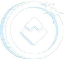 Star decorated waves coin in blue line art. vector