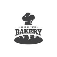 Gray text Best In Town Bakery with hat and bread. vector