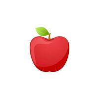 Glossy red apple with green leaf. vector