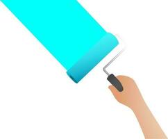 Hand holding paint brush painting a wall. vector