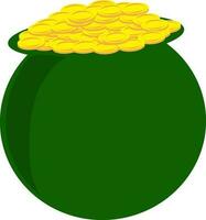 Gold coin in green leprechaun pot. vector