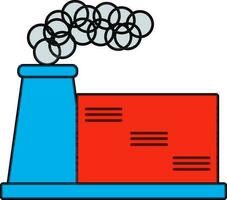 Flat style icon of factory in blue and red color. vector