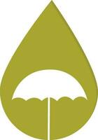 Green drop with white umbrella icon. vector