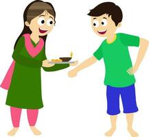 Sister tying rakhi on her brother. vector