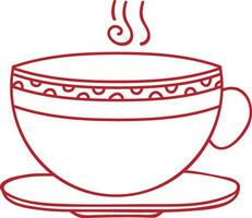 Red line art illustration of cup with saucer. vector