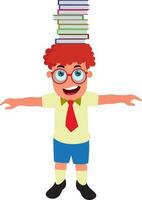 Cartoon boy with books on his head. vector