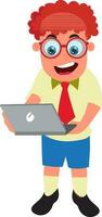 Cartoon character of boy holding laptop. vector