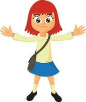 Cartoon character of girl in school uniform with bag. vector