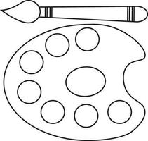 Black line art illustration of painting plate with brush. vector