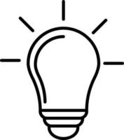 Isolated black line art electric bulb with rays. vector