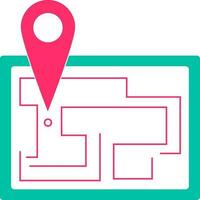 Route location map with pink push pin. vector